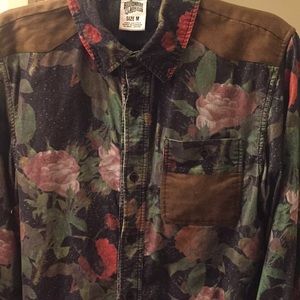 Suede button down shirt floral print